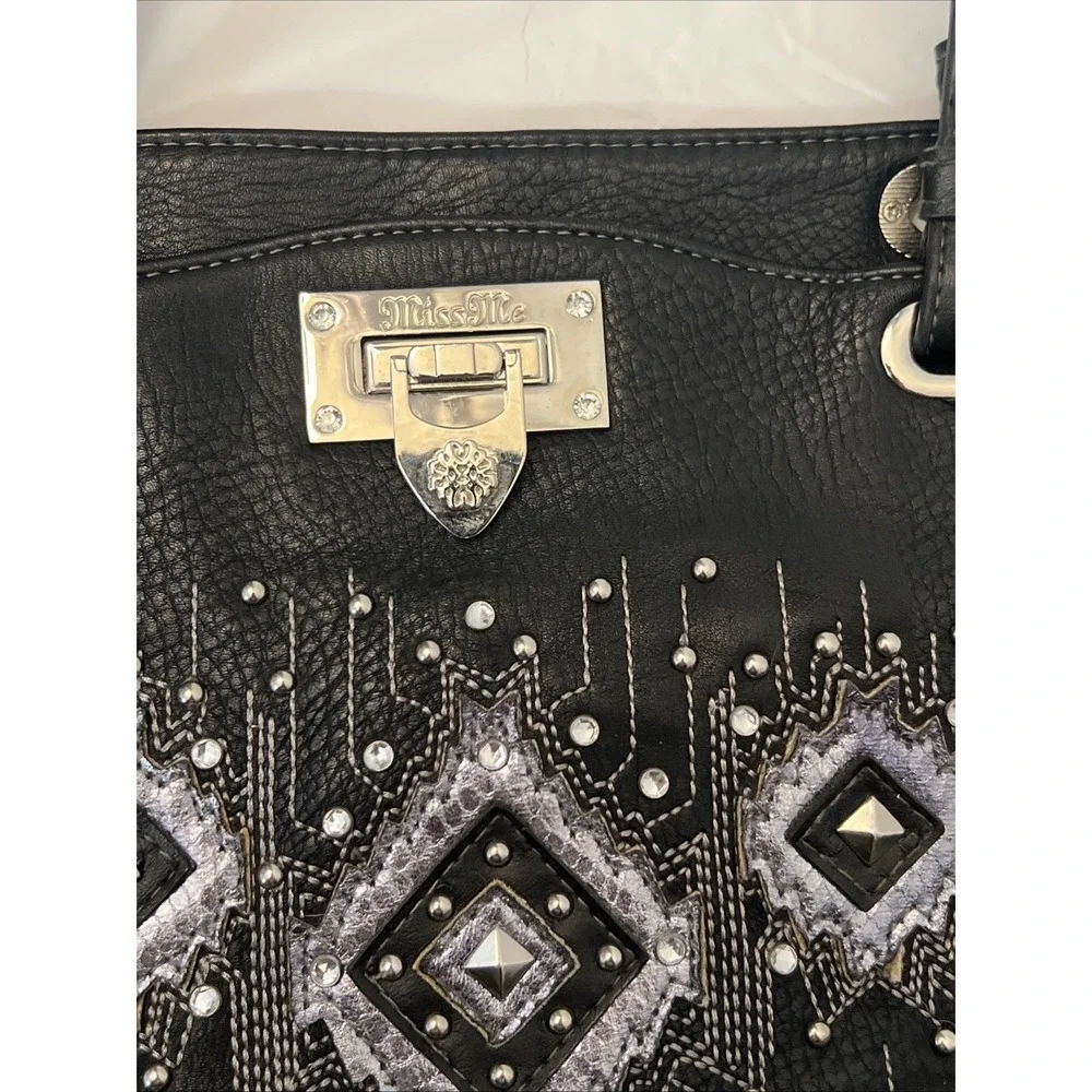MISS ME Bling Faux Leather Messenger Computer Bag 20 X 12.5 X 5.5 Embellished‎